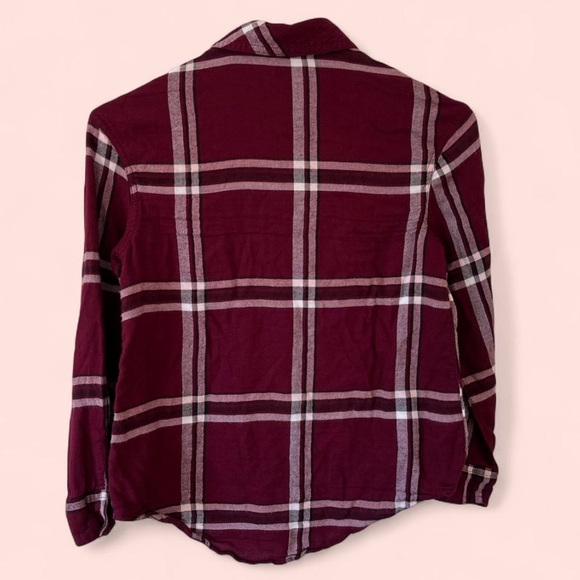 Justice Girls Size 10 Y2K Maroon & White Tartan Plaid Polo Button Up Blouse - Picture 2 of 7